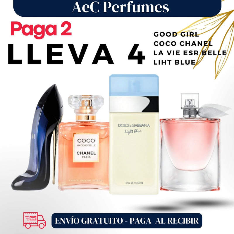 004 - COMBO 4 PERFUME (COCO CHANEL + GOOD GIRL + LA VIE ESR BELLE +LIHT BLUE)