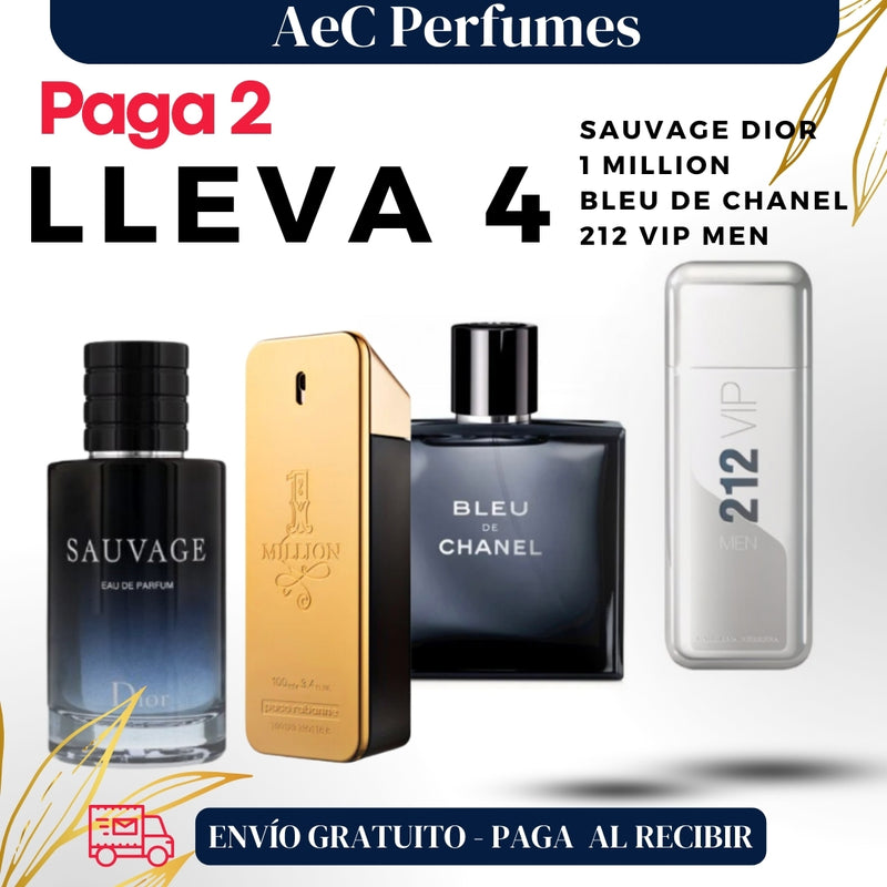 006- COMBO 4 PERFUMES ( SAUVAGE DIOR + 1 MILLION + BLEU DE CHANEL + 212 VIP MEN)